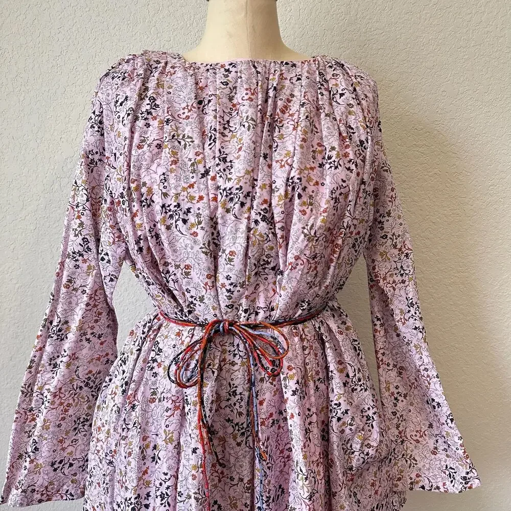 ELLIETTE Tate Mini Dress Pink Floral Silk Long Sleeve Tie Waist Fairy